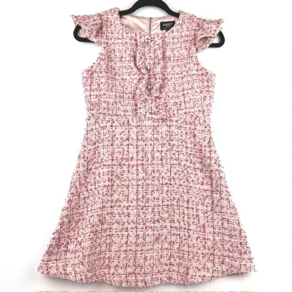 Bardot Junior Girls Pink Tweed Sequin Ruffle Dress Size 16 Kids Special Occasion